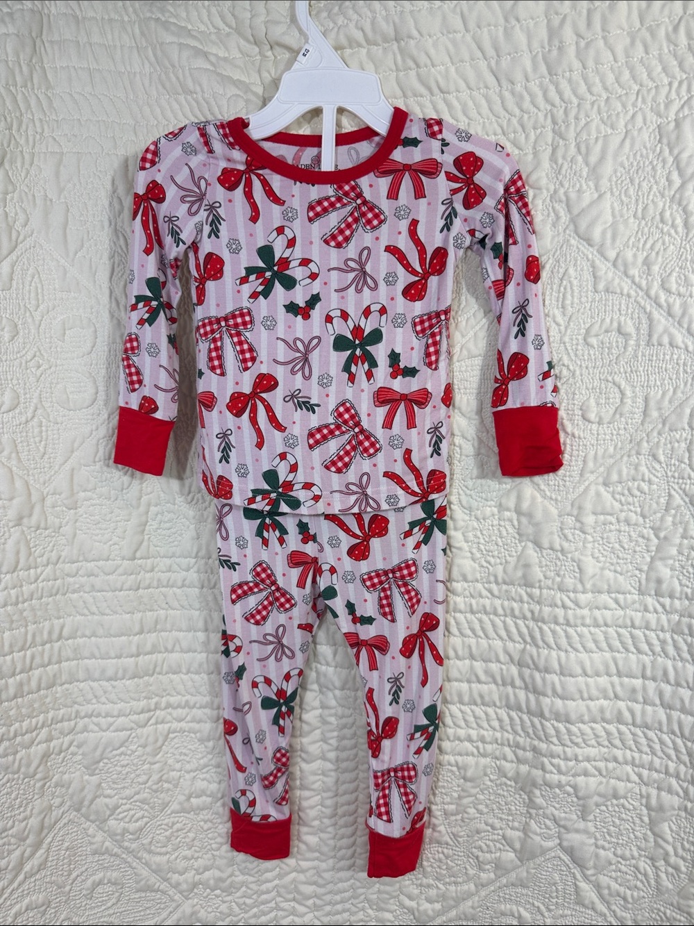Baby Caden Lane 12-18M Red Holiday Bow Print Pajama Set Stretchy Cute Christmas